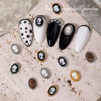 10Pcs Nail Charm Three-dimensional Gloss Baroque Style DIY Alloy Vintage Beauty Head Nail Art Ornament Manicurist Supply C