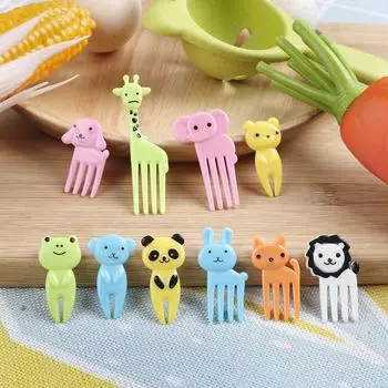 10pcs/pack Bento Lunches Toothpick Snack Cake Dessert Food Fork Mini Cartoon for Children Party Decor Animal Farm Fruit Fork жирафовый