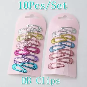 10Pcs Pack Fashion Mini Hairpin Small 3cm Print Candy Color Lovely Popular Kids BB Korean Hair Clips glitter