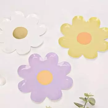10pcs Paper Daisy Plate Disposable Cake Tray Food Plate Flower Dinner Plates Baby Shower