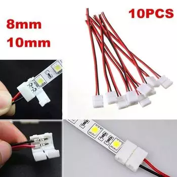 10Pcs PCB Cable 2 Pin LED Strip Connector 3528/5050 Одноцветный адаптер Полезный 8 mm