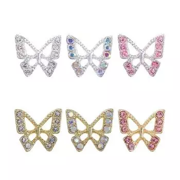 10Pcs Pcs 3D Exquisite Hollow Butterfly Nail Charms Luxury Gold/Silver Diamond Wings Jewelry Nail Decoration
