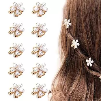 10pcs pearl grab clip female flower small hairpin hair grab side bangs clip headwear metal hairpin