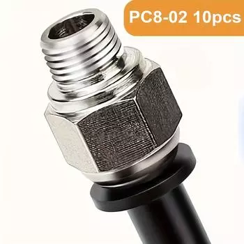 10Pcs Pneumatic Air Connector PC 8-02 Outer Thread, Straight Tube Connector Copper Quick Universal to Air Tube.