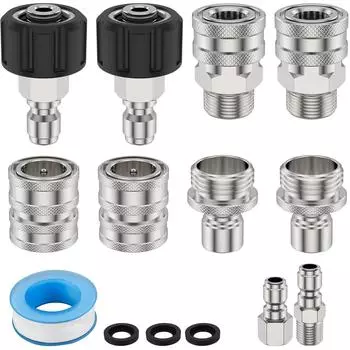 10Pcs Pressure Washer Adapter Set Stainless Steel Quick Connect Fitting M22-14 to 3/8inch Quick Disconnect Kit
