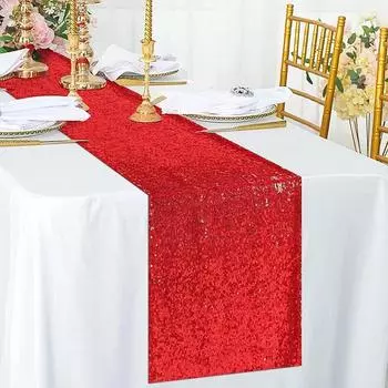 10pcs Red Sequin Table Runners Glitter Wedding Party Bridal Shower Birthday Christmas Thanksgiving Halloween Decoration Supplies 30X120cm