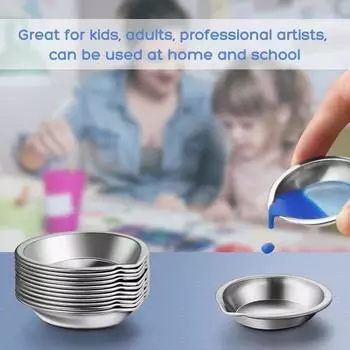 10pcs Reusable Painting Color Bowls Stainless Steel Pour Mouth Palette School Flat mouth