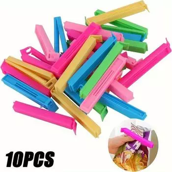 10pcs Reusable Plastic Food Bag Clips - Moisture & Dust Proof Sealing Clamps for Freshness, Kitchen Organization Accessories