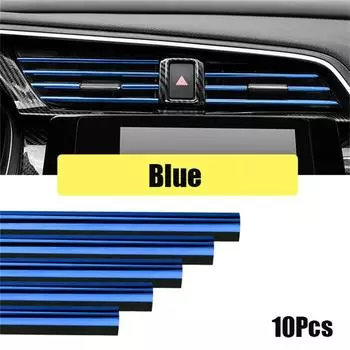 10Pcs/SET 20cm Car Air Conditioner Vent Outlet Trim Strip U Shape Chrome PVC Colorful Shiny Car Trim Strip For Car Decoration серебряный