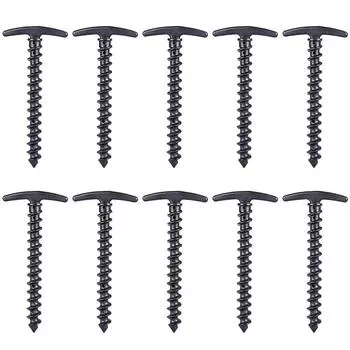 10pcs/set Black Camping Trip Tent Tack Ground Nails Screw Stakes Pegs Beach Stakes Pins Outdoor Accessories 14.5x7cm