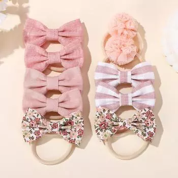 10Pcs/Set Cartoon Bow Flower Hairbands for Children Girls Sweet Hair Ties Elastic Rubber Band Hair Rope Hair Accessories