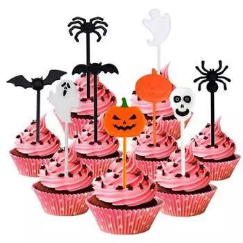 10Pcs/Set Cartoon Children Cake Dessert Pick Toothpick Lunch Pick Halloween Fruit Fork Food Fork Bento Lunches Party Decoration