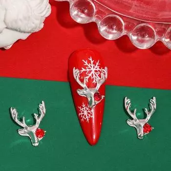 10Pcs/set Cartoon Elk Christmas Nail Decorations Christmas Tree Xmas Nail Charms Christmas Nail Rhinestones Alloy Nail Supplies