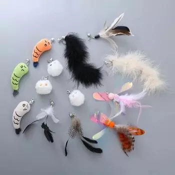 10Pcs/Set Cats Bells Toy Cats Wand Attachments Stuffed Fish Pompoms for Kitten