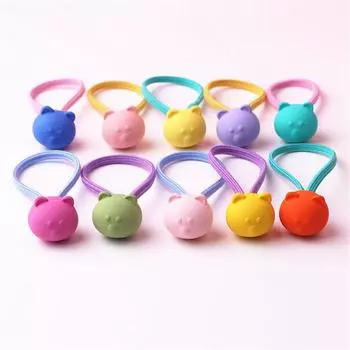 10pcs/Set Cute Heart Shaped Frosted Bead Pendant Hair Rope For Girls Fashion Candy Color Geometric Elastic Hair Bands Headwear