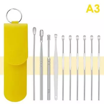 10Pcs/set Ear Cleaner Earwax Remover Wax Removal Tool Ear Care Equipment Stainless Steel Earpick 11.5cm