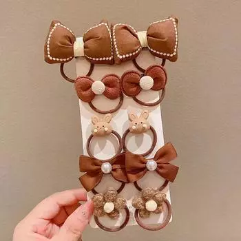 10Pcs/Set Girls Cartoon Hair Band Sweet Bow Hair Ties Elastic Rubber Band Princess Flower Scrunchies Kids Hair Accessories