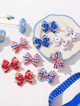 10pcs/set Independence Day Kids Bows Hair Clips for Women Girls Print Star Glitter Bowknot Hairpin Headwear Hair Accessories
