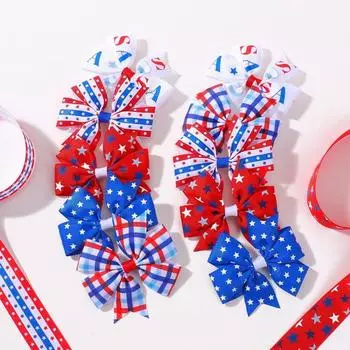 10pcs/set Independence Day Kids Bows Hair Clips for Baby Girls Print Star Ribbon Bowknot Hairpin Headwear Hair Accessories