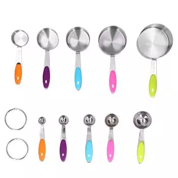 10Pcs/Set Stainless Steel Measuring Cup Spoon Set with Silicone Handle Baking Tool for HomeColorful