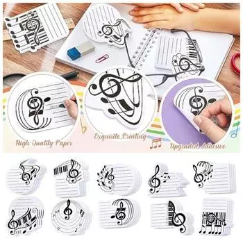 10Pcs/Set Various Music Shapes Music Note Sticky Notes Smooth Writing Message Paper Notebooks 10Pcs/Set