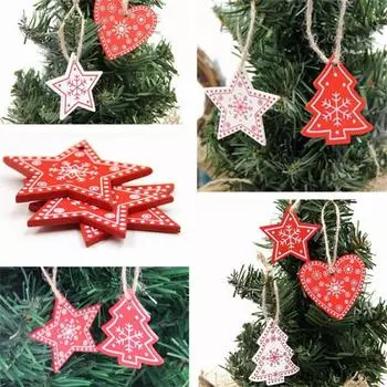 10pcs/set Wooden Chirstmas Tree Hanging Decoration Christmas Ornaments Snow Elk Pendants Home Party New Year Gift Decor