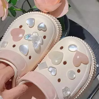 10Pcs Shining Shell Marine Animal Holes Shoe Charms Sandals Shoes Buckle Decor Slipper Accessories For Girls Shoes Diy Gift