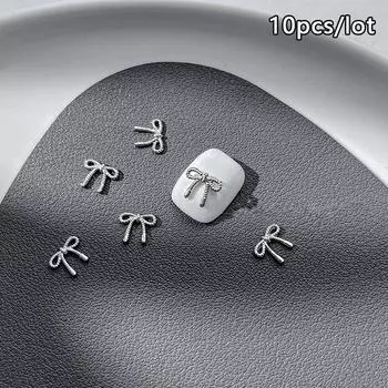 10Pcs Silver Color Butterfly Nail Art Decorations Bling Zircon Bow Nail Decoration 3D Metal Manicure Accessories