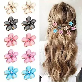 10Pcs Small Hair Claw Clips for Girls Mini Flower Hair Clips with Crystal Cute Metal Hair Pin Sparkling Barrettes