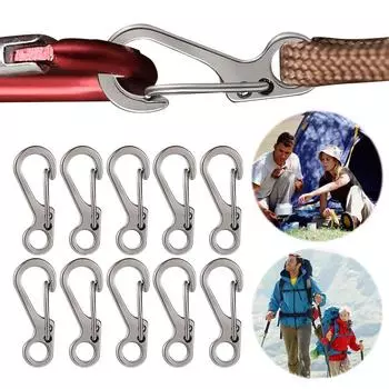 10Pcs Snap Hook Hanging Buckle Metal Mini Carabiners Keychain Clips Snap Spring Clip Keychain for Backpack Camping Bottle Bag серебряный