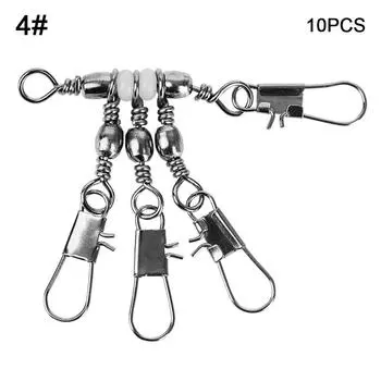 10pcs Solid Ring Rolling Swivel Bearing Barrel Heavy Duty Ball Fishing Snap Connector with Pin 4#