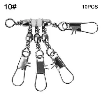 10pcs Solid Ring Rolling Swivel Bearing Barrel Heavy Duty Ball Fishing Snap Connector with Pin 10#