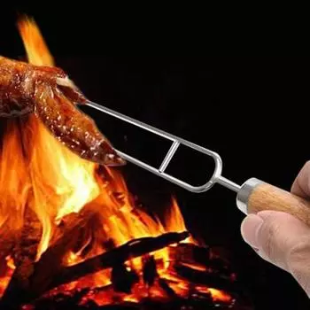 10 шт. шампуров для барбекю из нержавеющей стали с деревянной ручкой для кемпинга на открытом воздухе с грилем и инструментами для жарки