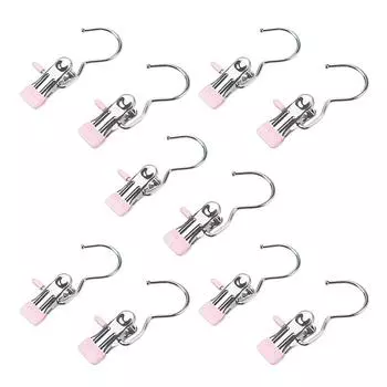 10Pcs Stainless Steel Clothespins Laundry Clothes Pegs Hook Portable Hanging Clothes Clip Wardrobe Clothes Organizer Hanger розовый