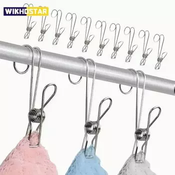 10 шт. прищепок из нержавеющей стали с крючками, металлические пружинные зажимы с крючками, универсальные подвесные зажимы для офисов, кухонь, ванных комнат 9.5cm