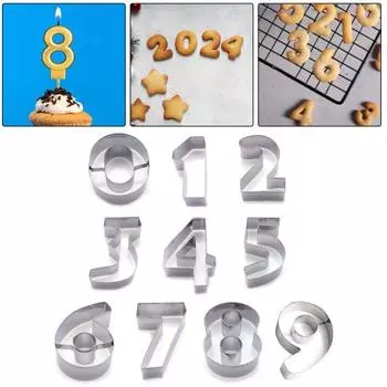 10 шт. набор формочек для печенья с цифрами из нержавеющей стали 0-9, инструменты для выпечки чисел на день рождения для домашнего приготовления, печенье, тесто, тесто, кухня, незаменимая вещь серебряный