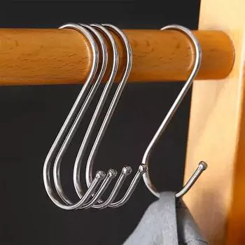 10Pcs Stainless Steel S-Shape Hook Multi-function Hanger Hook For Clothes Bags Towels Household Kitchen Bedroom Organizer Hooks 5.5CM