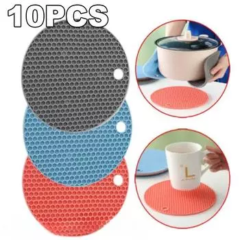 10 шт. стильных и практичных ковриков в форме сот, термостойкие силиконовые подставки. Защитите свои столешницы с помощью этой стильной подставки под приборы. grey-1pcs