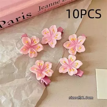 10PCS Summer fresh pink cherry blossom hair clip, sweet and cute girl s bangs, side clip girl s hair loop hair accessory