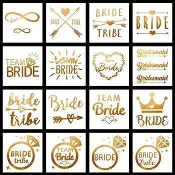 10Pcs Team Bride Tribe Golden Tattoo Stickers Bachelorette Hen Party Bridesmaid Decor Wedding Bridal Shower Bride To Be Supplies