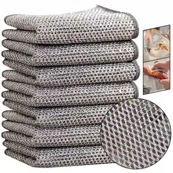 10 шт. утолщенные двухсторонние стальные шарики для мытья посуды кухонные кастрюли сковороды тряпки для мытья посуды кухонные полотенца monolayer-1pcs