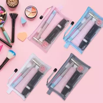 10pcs Transparent Mesh Cosmetics Makeup Bag Multifunctional Zipper File Bag Organizer (5 Colors 10pcs