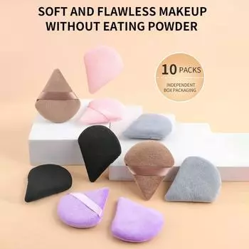 10PCS Triangle Powder Puff Soft Makeup Sponge For Face Eyes Contouring Shadow Cosmetic Washable Mini Velvet Foundation Puff чёрный
