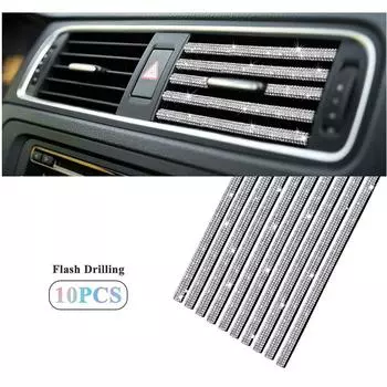 10pcs Universal Diamond Car Air Conditioner Outlet Decorative Strip Bling Rhinestone Car Accessories Interior for Girls Women