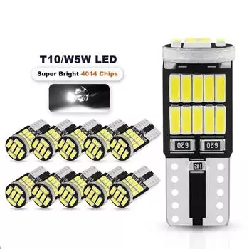 10PCS W5W T10 Led Bulbs Canbus 4014 SMD 6000K 168 194 Led 5w5 Car Interior Dome Reading License Plate Light Signal Lamp 10PCs белый