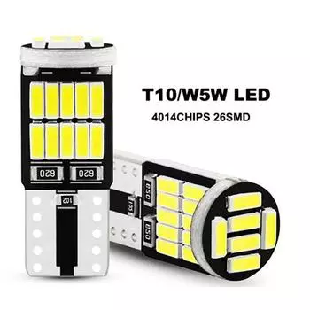 10Pcs W5W T10 Led Bulbs Canbus T10 26SMD 4014 Chip W5W 194 501 Car Interior Dome Reading License Plate Light Signal Lamp WHITE белый
