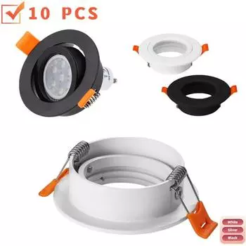 10PCS White/Silver/Black GU10 MR16 Aluminum Adjustable Recessed Spot LED Downlight Frame Down Light Fixture Holder Fittings