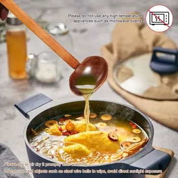 10Pcs Wood Soup Spoon Long Handle Japanese Style Ramen Spoon Large Hot Pot Tortoise Shell Serving Spoon Kitchen Utensils Cutlery