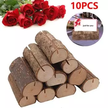 10PCS Wooden Place Card Holders Stand Rustic Natural Wood Business Card Photo Frame Table Number Name Sign Wedding Party Decor