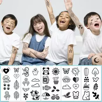 10sheets Cartoon Black Brief Strokes Tattoo Stickers For Hand Arm Body Temporary Waterproof Tattoo Stickers Kids Creative Gifts